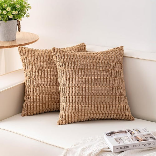 Aegero Pack of 2 Corduroy Decorative Throw Pillow Covers 22x22 Inch Soft by Unknown