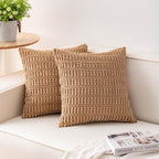 Aegero Pack of 2 Corduroy Decorative Throw Pillow Covers 24x24 InchSoft Striped by Unknown