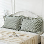 2 Pack Sage Green White Plaid Ruffle Pillow Shams Standard Size 20x26 inches - Image 2