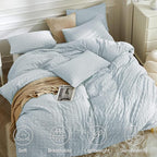 JELLYMONI Baby Blue Duvet Cover King Size, Soft Breathable Seersucker Duvet - Image 2