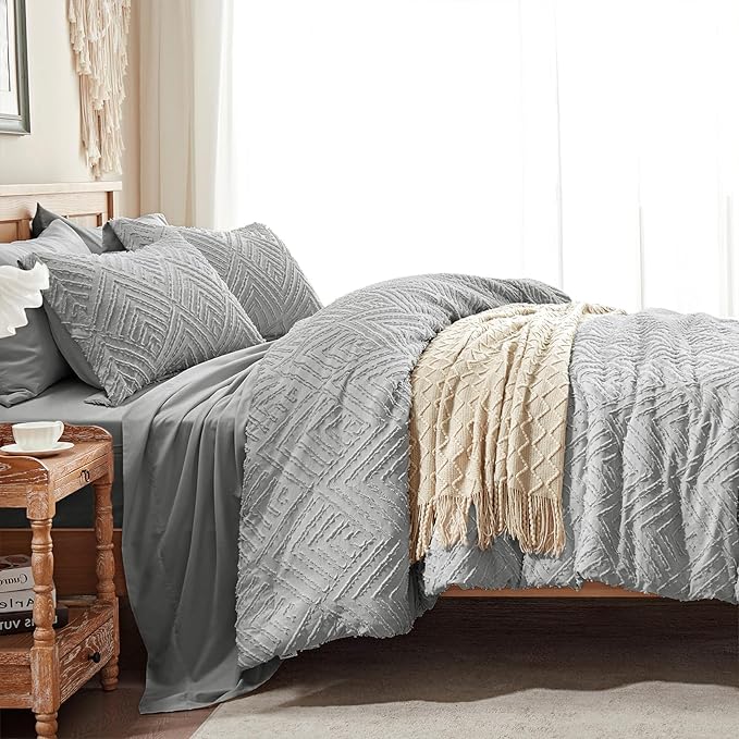 Zzlpp Twin Comforter Set 5 Pieces, Light Grey Tufted Bed in a Bag - Image 4