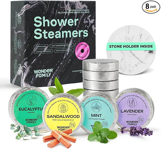 Aromatherapy Shower Steamers Gift Set – Mint, Eucalyptus, Sandalwood, Lavender by WONDERFAMILY