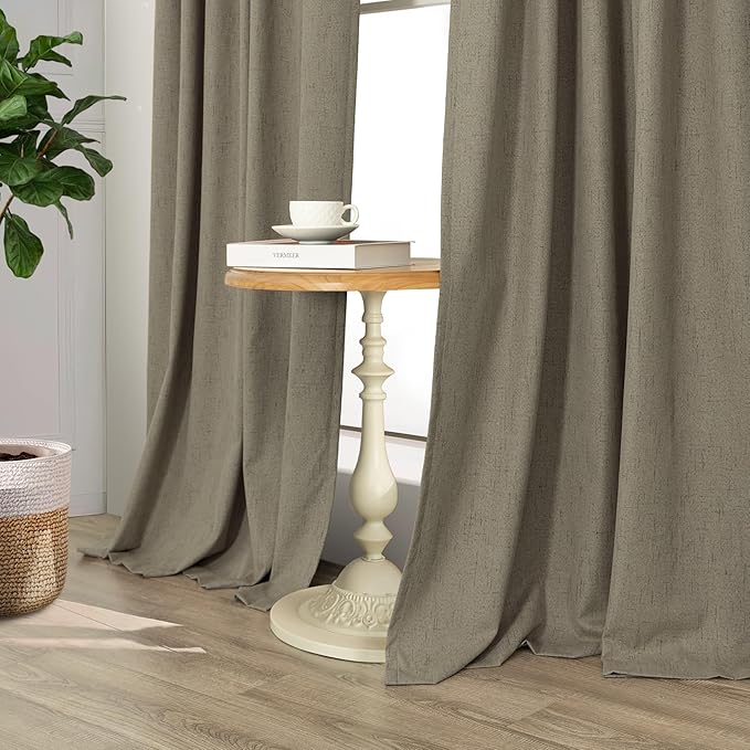 Dark Taupe Neutral Blackout Curtains 96 Inch Long 2 Panel Insulated Sliding - Image 8