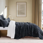 EVERGRACE Velvet Quilt Set King Size, Luxurious Soft Striped Channel Bedding Set - Image 2