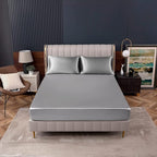 Homiest Light Grey Satin Fitted Sheet Twin XL Size, Deep Pocket, Luxury & Ultra - Image 2