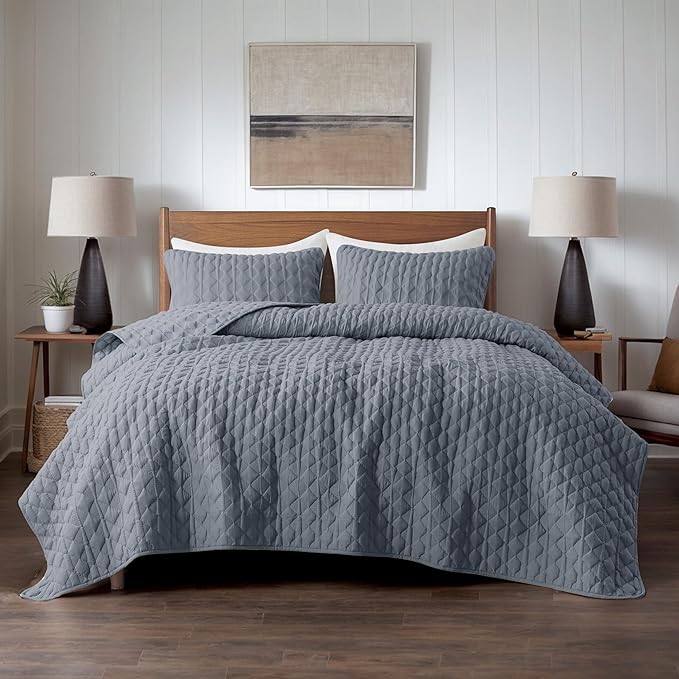 WDCOZY Blue Quilt King Size Bedding Sets - Image 2