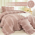 WONGS BEDDING Pink Comforter Set King, 3 Pieces Ruffle Farmhouse Shabby Chic - Image 2