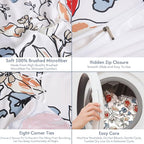 LONAVA Queen Flower 3 Pcs Duvet Cover Set, Breathable Soft Microfiber White - Image 7