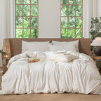 MooMee Striped Duvet Cover Set 100% Washed Cotton Linen Like Textured by MOOMEE
