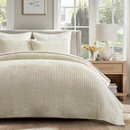 EVERGRACE Velvet Quilt Set King Size, Luxurious Soft Striped Channel Bedding Set - Image 7