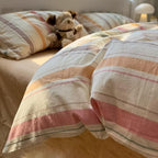MKXI Washed Cotton Duvet Cover Set Retro Stripes in Autumn Palette 3-Piece - Image 5