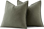 MIULEE Decorative Linen Euro Sham Pillow Covers 24x24 Inch Olive Green Boho - Image 7