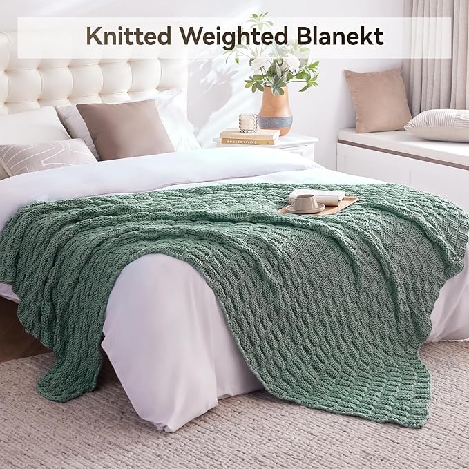 Knitted Weighted Blanket Kids, No Beads Heavy Blanket 40” x 60'' 7lbs, - Image 6