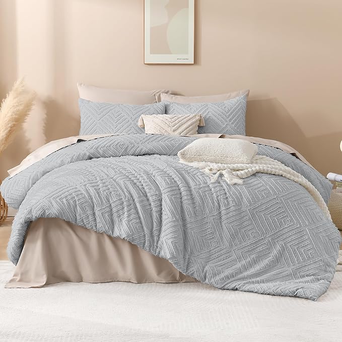 Andency Light Grey California King Comforter Set, 3 Pieces Boho Tufted Cal King - Image 2
