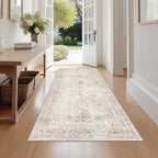 FMFUNCTEX 2x6 Hallway Runner Rug Beige Vintage Neutral Washable Non Slip Low by Fmfunctex