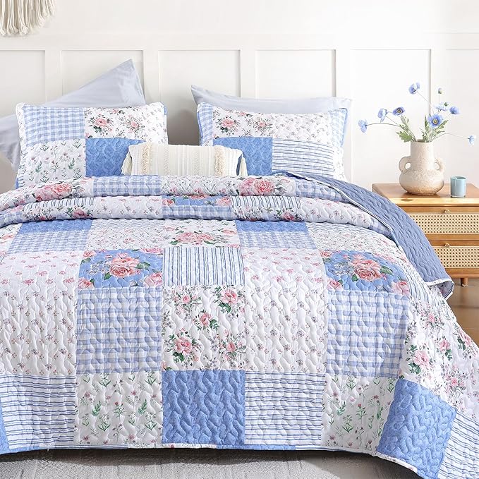 YIKUSH Quilt Sets Queen Size Floral Quilt Set 3 Pieces Bedding Set Bedspreads by YIKUSH