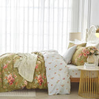 mixinni Duvet Cover Queen Size, Long Staple Cotton Reversible Green Floral - Image 3