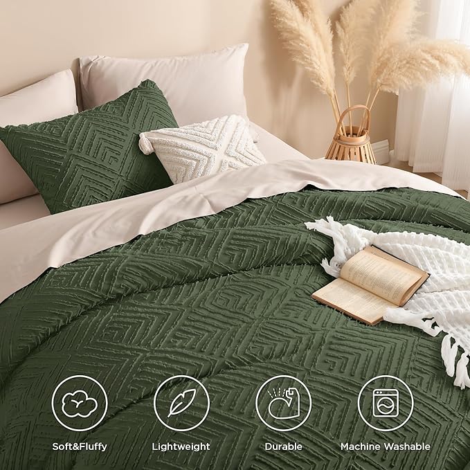 Andency Olive Green California King Comforter Qversized 120''x98'', 3 Pieces - Image 4