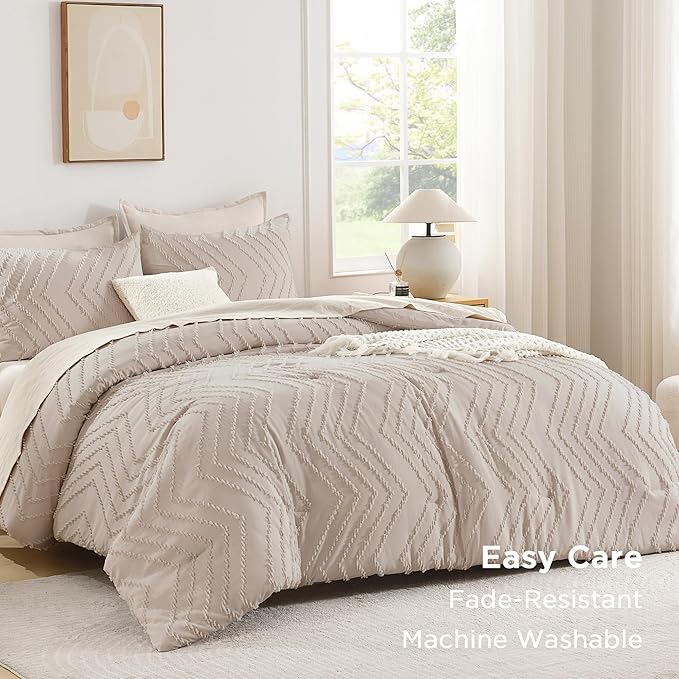 Andency Linen Comforter Set Queen Size, Boho Soft Warm Tufted Bedding Comforter - Image 3