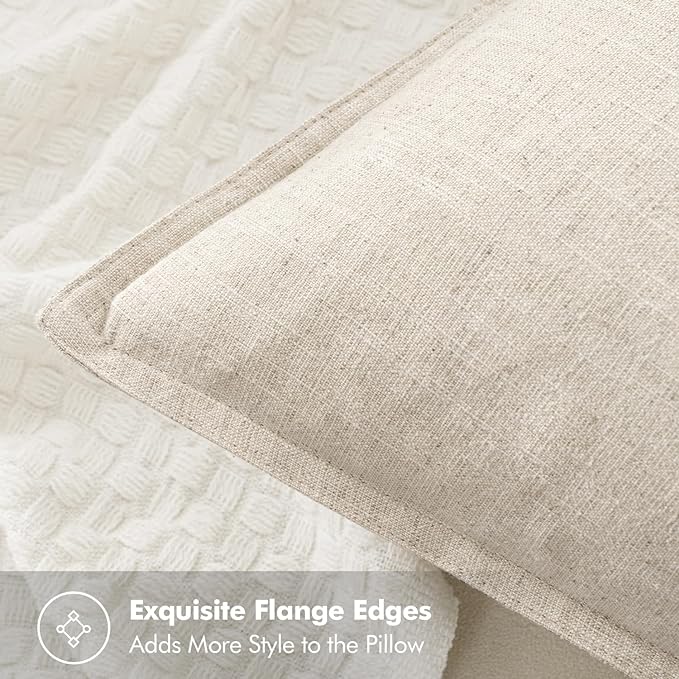 MIULEE Decorative Linen Pillow Covers 20x20 Inch Natural Beige Boho Farmhouse - Image 2