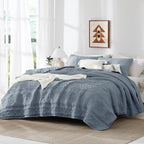 WDCOZY Boho Blue Grey Quilt King Size Bedding Sets - Image 2