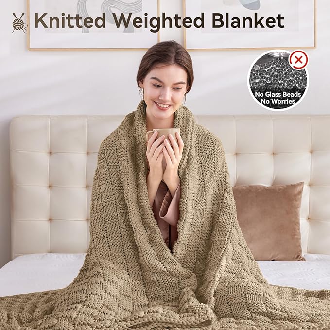 Knitted Weighted Blanket Kids, No Beads Heavy Blanket 40” x 60'' 7lbs, - Image 5