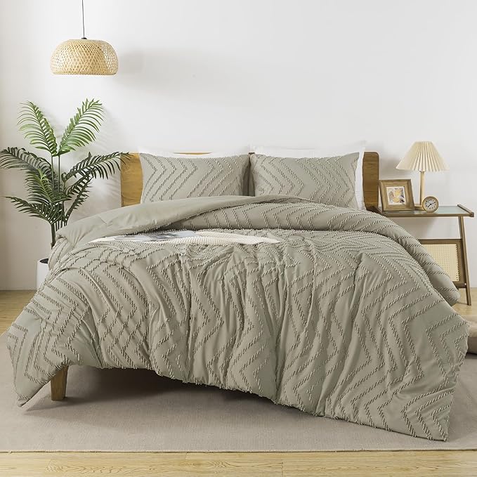 Andency Oatmeal Comforter Set Full Size, Boho Soft Warm Tufted Bedding by Andency