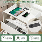 White Nightstand Set of 2 with Charging Station, 23.2" Wide Wood Bedside Table - Image 4