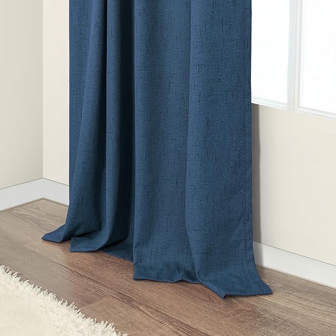 Navy Blue Curtains 108 Inches Long 2 Panel Faux Linen Nautical Modern Farmhouse - Image 9