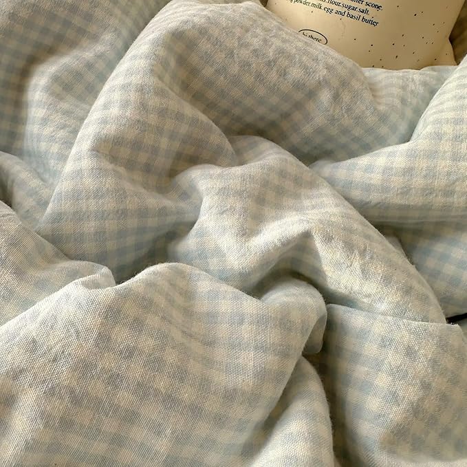 MKXI Blue Gingham Duvet Cover Set Queen Size - Image 7