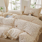 mixinni Beige Floral Duvet Cover Twin Size, 100% Cotton Cute Strawberry Floral - Image 2