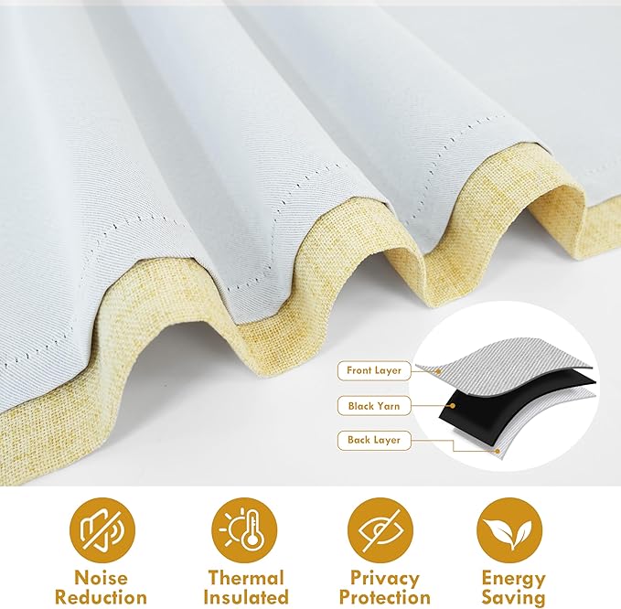 DriftAway Double Layer Linen Blackout Tie Up Curtains Thermal Insulated Fully - Image 4