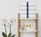 Avalon Towels 100% Cotton Pool Towels White Beach Towels Blue Stripe Pack of 12 - Image 4