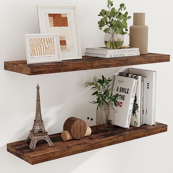 40 Inch Floating Shelves for Wall, 9.3 Inch Deep Shelves for Books & Decor by FunMemories