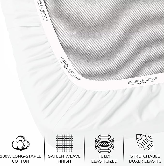 Feather & Stitch Fitted Bottom Sheet Only Queen Size 500 TC-1 Piece 100% Cotton - Image 2