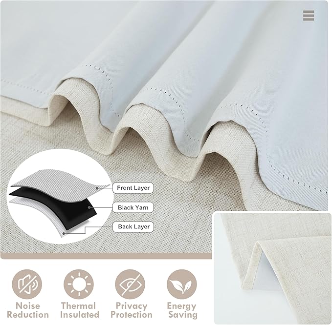 DriftAway Double Layer Linen Blackout Tie Up Curtains Thermal Insulated Fully - Image 4