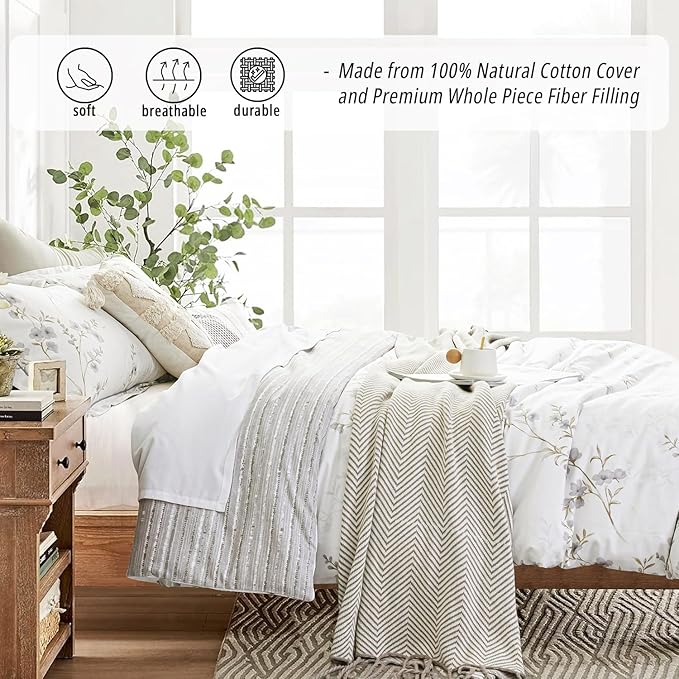 LEMIROE Vintage Botanical White Cotton Comforter Queen Size - Image 2