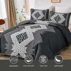 Dintszyayue Boho Queen Quilt Set 3 Pieces Black Grey Aztec Texture Bedspread - Image 3
