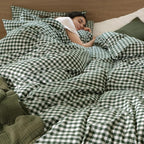 MooMee Gingham Duvet Cover Set 100% Washed Cotton Linen Like Textured - Image 6