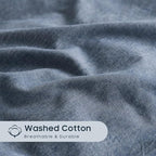 Wake In Cloud - Cotton Duvet Cover Set, Twin Size, Chambray Denim Blue - Image 6