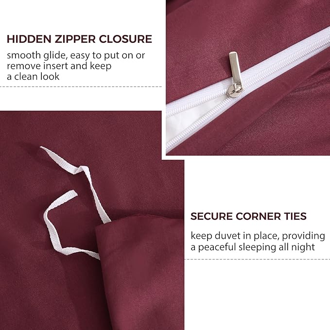 JSD Burgundy Duvet Cover Set King Size, 3 Piece Duvet Cover - Image 3