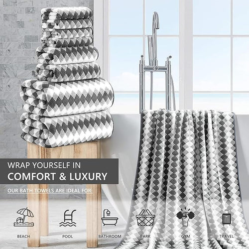 8 Piece Bathroom Towel Set Dark Grey|2 Oversized Large Bath Towels Sheet - Image 2