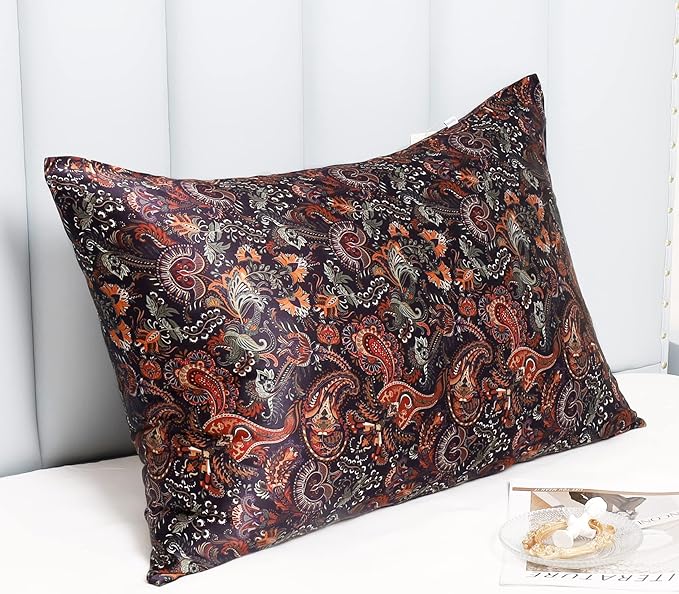 MANSPHIL Purple Paisley 100% Silk Pillowcases Queen Size, Bohomian Brown Floral - Image 4