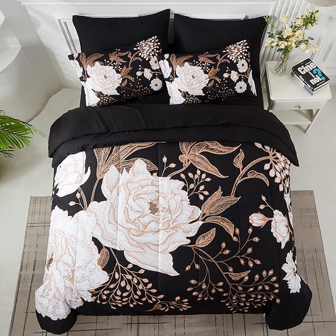 Yogeneg 7 Piece Bed in a Bag Full Size Comforter Set Botanical Floral Bedding - Image 3