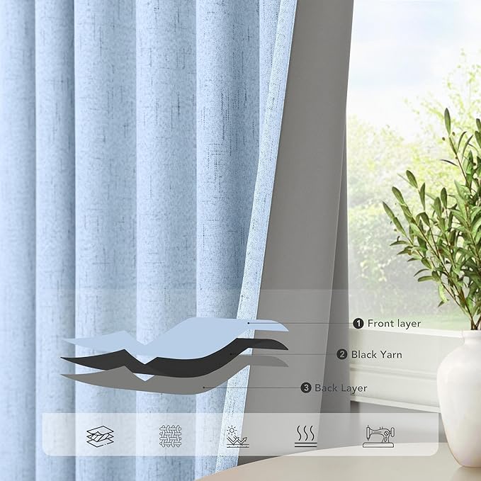 Pitalk Light Blue Curtains for Bedroom 63 Inch Length 2 Panels Linen Blackout - Image 5
