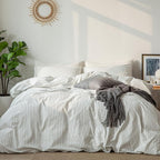 MooMee Striped Duvet Cover Set 100% Washed Cotton Linen Like Textured - Image 3
