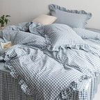 MKXI Blue and White Gingham Duvet Cover Twin XL Size, 3-Piece Bedding Set by MKXI