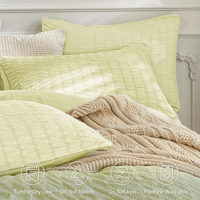 JELLYMONI Light Yellow Duvet Cover King Size, Soft Breathable Seersucker Duvet - Image 4