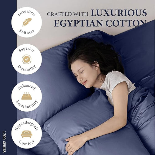 100% Egyptian Cotton Pillow Cases Standard/Queen Size Set of 2 - Image 2