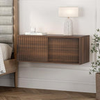 Floating Nightstand with Sliding Doors, Modern Fluted Large Night Stand Storage - Image 7